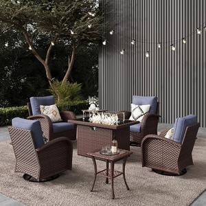 LayinSun Outdoor Patio Furniture Set, Brown Rattan Wicker Sectional Swivel Rocker Chairs Sets - 1 of 4