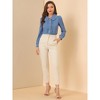 INSPIRE CHIC Women's Casual Peter Pan Collar Button Down Contrast Puff Sleeve Work Blouse - 3 of 4