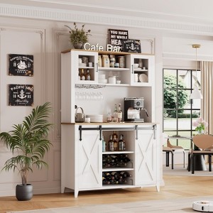 70'' Wine Coffee Bar Cabinet with Storage Hutch, Tall Kitchen Pantry Liquor Cabinet with Sliding Barn Doors for Home Dining Room - 1 of 4