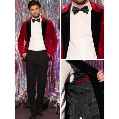 Lars Amadeus Men's Peak Collar Wedding Party Prom Velvet Suit Jackets Burgundy Large — фото 3