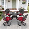 5-Piece Round Cast Aluminum Patio Set with Swivel Chairs,Red Cushions - 2 of 4