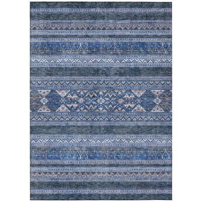 Navy Blue And Denim Blue Southwestern Washable Indoor Outdoor Area Rug
