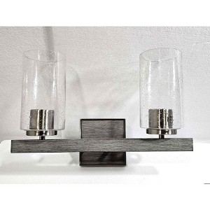 Sunset 2-Light Halston Vanity Timber Gray & Bright Satin Nickel - 1 of 4