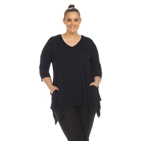 Plus Size Empire Cut V-neck Tunic Top Black 2x -white Mark : Target