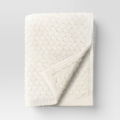 Chenille knit Throw Blanket Ivory - Threshold™: Midweight Basket Weave, 50x60", Sensory Friendly, Machine Washable