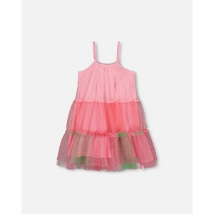 Deux par Deux Girl Sleeveless Color Block Tulle Dress Pink and Green - 1 of 4