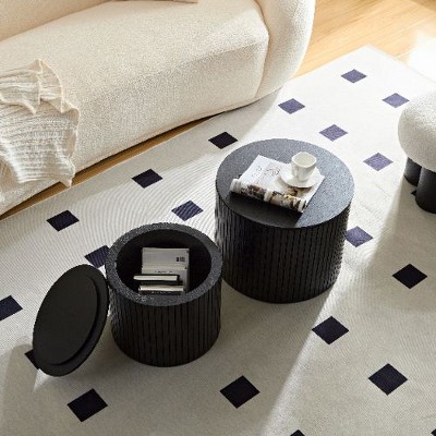 NicBex 2-Piece Modern Nesting End Table, Small Round Coffee Tables with Walnut Veneer, Living Room Side Table Set,  Rounded Edges Small Table