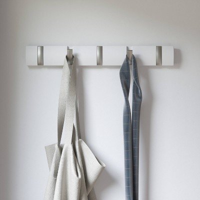 Sleek White 5-Hook Retractable Solid Wood Coat Rack