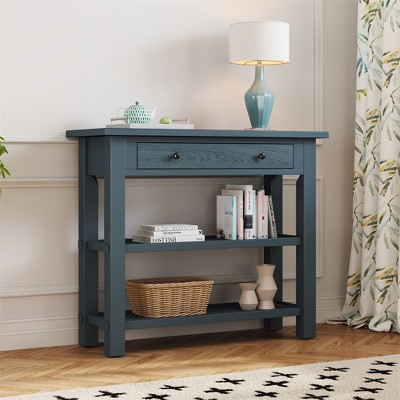 Retro Console Table, Entryway Table With 2 Drawers And 2-Tier Open Storage Shelf, Hallway Console Table, Display Shelf For Home Office, Entryway