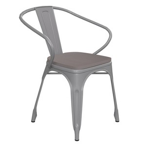 Emma and Oliver Metal Indoor-Outdoor Stacking Chair with Vertical Slat Back, Arms and All-Weather Polystyrene Seat - 1 of 4