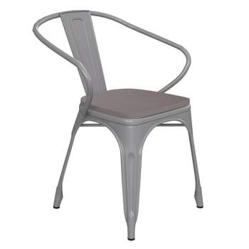 Emma and Oliver Metal Indoor-Outdoor Stacking Chair with Vertical Slat Back, Arms and All-Weather Polystyrene Seat