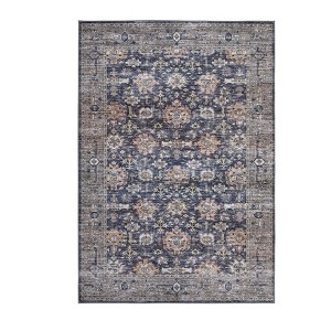 2 x 6 ft Polyester Beige Brown Rectangular Hallway Bathroom Entryway Kitchen Office Foldable Flower Printed Modern Washable Area Rug - 1 of 4