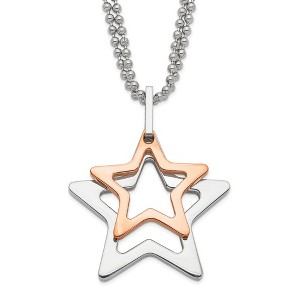 Black Bow Jewelry Stainless Steel and Rose Gold Tone Plated Stars Necklace, 22 Inch - 1 of 4
