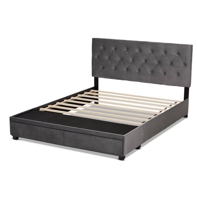 Gray Velvet Upholstered Queen Platform Storage Bed with Tufted Headboard