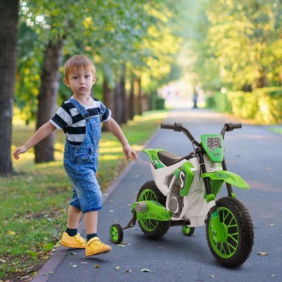 Green 12V Electric Kids Ride-On Motorcycle with Training Wheels