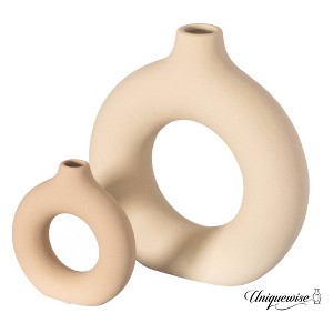 Uniquewise 9-Inch Large and 5-Inch Small Decorative Hollow Ceramic Donut Table Vase - Handmade, Minimalist Boho Style for Modern Home Decor - 1 of 4
