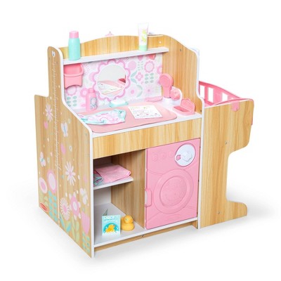 Pink and Natural Wooden Baby Care Activity Center with Accessories