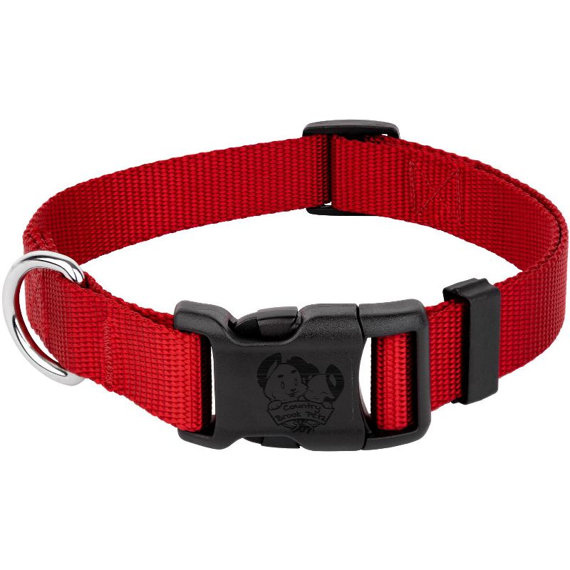 Country Brook Petz American Made Deluxe Red Nylon Dog Collar, Small, 1 of 12