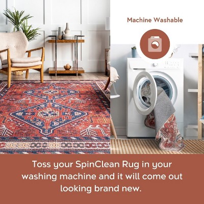 Stella Red and Ivory Synthetic 5x8 Machine Washable Area Rug