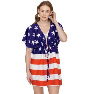 HAPPY BAY Women's Beachwear Bikini Mini Dress Patriotic Coverups Summer Swim Beach Cover Ups for Swimwear XL-XXL Red US Flag - 1 of 4