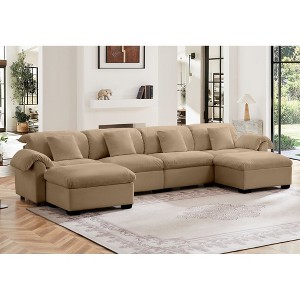 Massive U-Shaped Sectional Sofa, Cloud-Soft Couch with Storage Seats & Ottomans, 4-Seater Deep Seating Modular U Couch - 1 of 4
