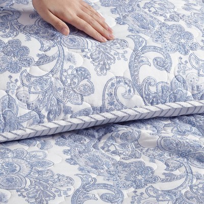 Blue Paisley Cotton Twin Quilt Set with Shams