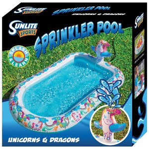 Inflatable Sprinkler Pool, Outdoor Play for Kids, Water Wading Pool with Unicorn & Dragon Print, Fun Educational Toy for Learning & Playing - 1 of 4