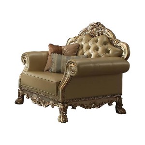 45" Dresden Accent Chair Bone Synthetic Leather/Gold Patina Finish - Acme Furniture: Tufted, No Assembly Required - 1 of 4