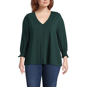 Lands' End Women's 3/4 Sleeve Lightweight Jersey Button Front Top - 1 of 3