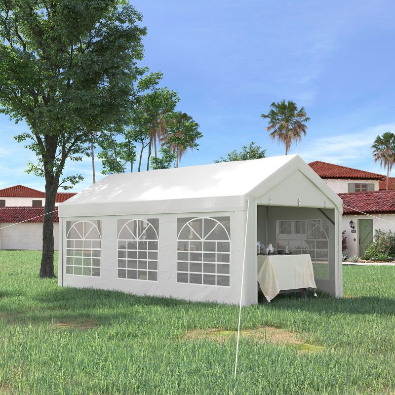 Outsunny 10ft x 20ft Party Tent & Carport, Portable Garage Outdoor Canopy Tent with Removable Sidewalls and Windows, 4 of 8