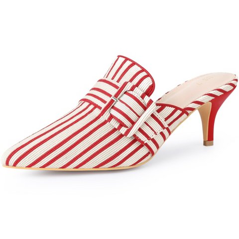 Женские сандалии BLISSFUL STEP Women's Stripe Slip on Pointed Toe Kitten Heels Slides Mules 7 Red