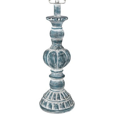 Blue Washed Polyresin Table Lamps with White Shades, Set of 2