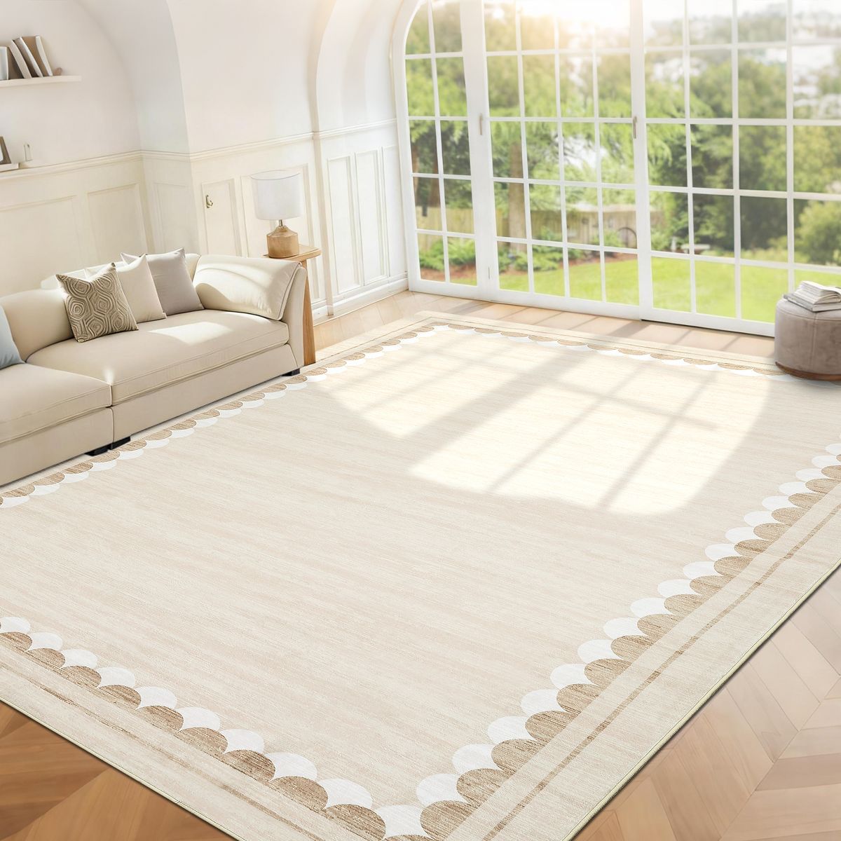 Garvee Washable Rugs for Living Room Bedroom Modern Solid Area Rug Low Pile Non Slip Bordered Print Rug - thumbnail 9