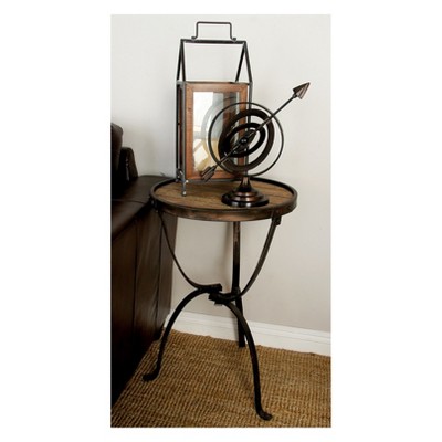 Rustic Iron and Natural Wood Frame Round Side Table Brown - Olivia & May