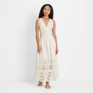 Women's Eyelet Maxi A-Line Dress - Future Collective - 1 of 3
