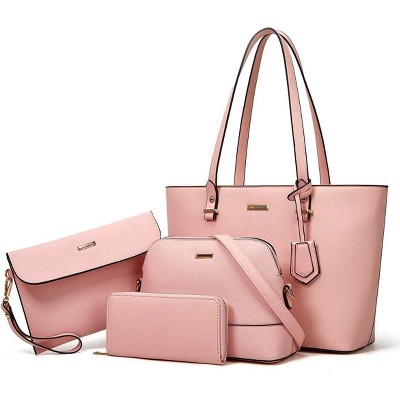 4Pcs Women Fashion Synthetic Leather Handbags Tote Bag Shoulder Bag Top Handle Satchel Purse Set