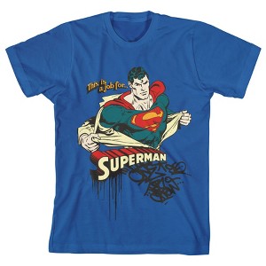 Superman Vintage Graffiti Artwork Youth Boy's Royal Blue T-Shirt - 1 of 2