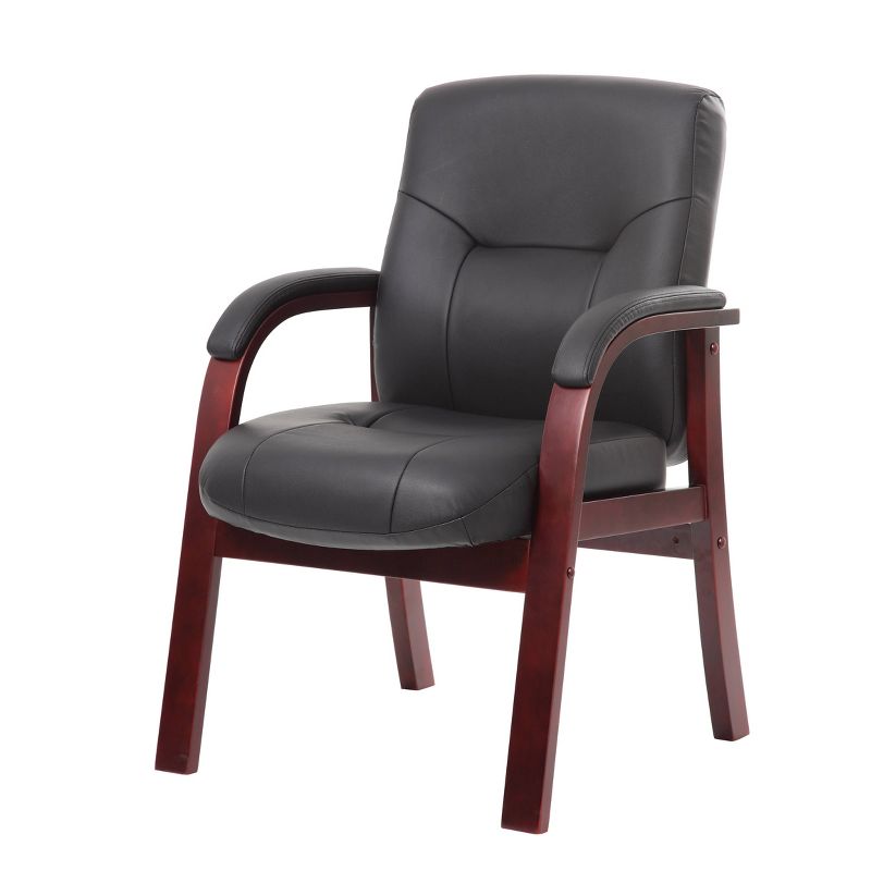 Executive Leather Guest Chair with Mahogany Finished Wood Black - Boss Office Products, 6 of 8