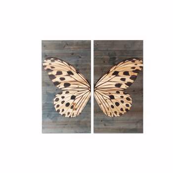 29" x 29" Butterfly Diptych Print on Planked Wood Wall Sign Panel Blue - Gallery 57
