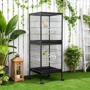 55" Large Standing Parrot Cage -Double Flight Cage with Chew-Proof Bars & Pull-Out Tray, Breeding-Ready Aviary with Wheels & Water Bottle - 1 of 4