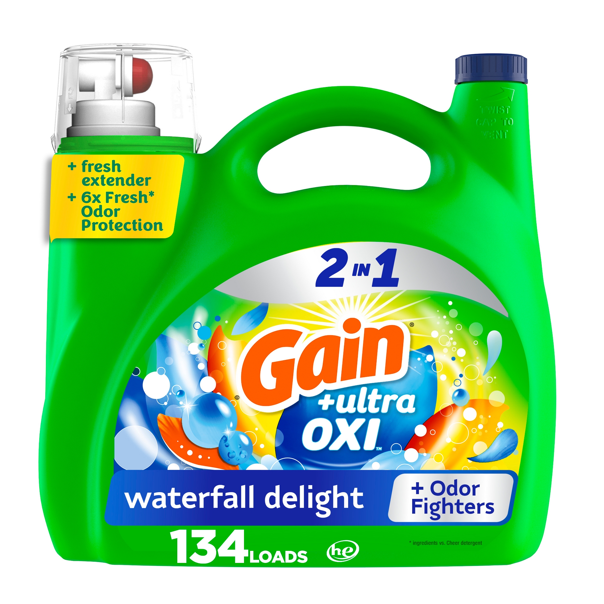 Gain + Ultra Oxi Waterfall Delight HE Deep Cleaning Concentrated Liquid Laundry Detergent 134 Loads - 194 fl oz