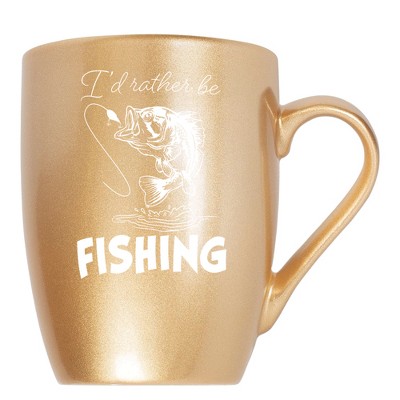 Elanze Designs I'D Rather Be Fishing Vegas Gold 10 ounce New Bone China Coffee Cup Mug