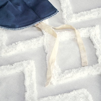 Full/Queen Navy Cotton Duvet Cover Set with Chenille Tufting