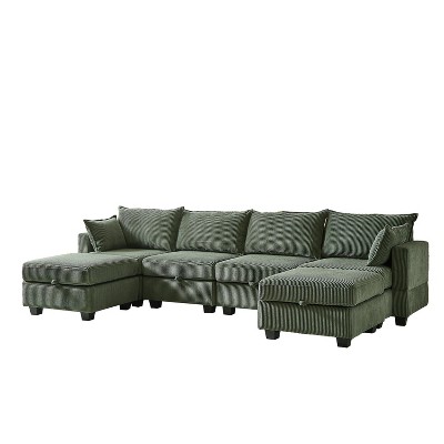 NicBex Modular Sectional Sofa Corduroy Fabric Upholstered U-Shaped Sectional Sofa with Storage Ottoman for Living Room,Apartment