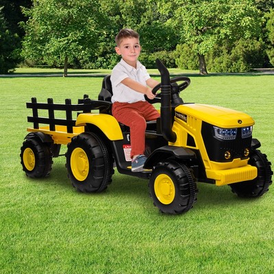 Tractor Stroller with Trailer - Remote Control, Spring Suspension, Dual Engines, Music Port, Suitable for Children 3+, Best Holiday Gift