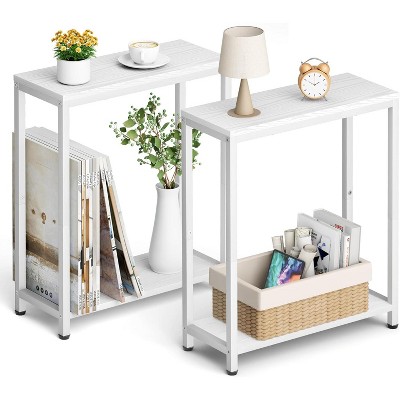 Narrow End Tables Living Room Set of 2 Small Side Table for Small Space, 2 Tier Slim Skinny Night Stand