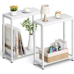 Narrow End Tables Living Room Set of 2 Small Side Table for Small Space, 2 Tier Slim Skinny Night Stand - 1 of 4