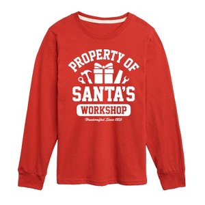 Boys' - Instant Message - Property Of Santas Workshop Christmas Long Sleeve Graphic T-Shirt - 1 of 4