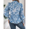 Clearlove Women's Color-Block Floral Print Shirt with Lantern Sleeves and Collar - 4 of 4