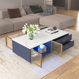 Modern Coffee Table with Storage, 47" Rectangle Accent Center Table, Wooden TV Stand with Drawers and Glass Doors for Living Room Bedroom Office - 1 of 4